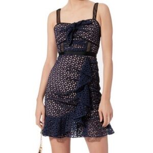 Self-Portrait Floral Broderie Anglaise Flounce Cocktail‎ Dress Navy